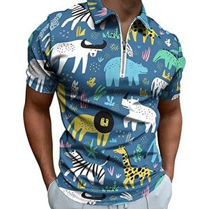 African Animals Poloshirt voor heren, met ritssluiting, casual korte mouwen, golftop, klassieke pasvorm, tennisshirt