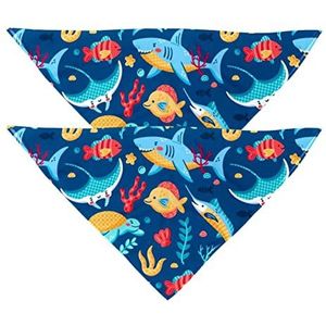 2 Pack Hond Bandana Kleurrijke Marine Life Sharksturtle Vis Meisje Jongen Huisdier Slabbetjes Hond Sjaal Hoofddoek Wasbare Bandana's Accessoires Voor Kleine Medium Grote Honden Puppy Kat Huisdier