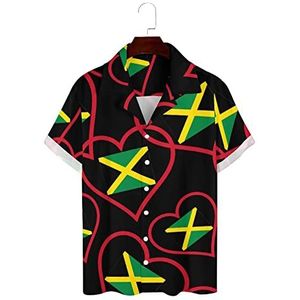 I Love Jamaica Rood Hart Heren Button Down Shirt Korte Mouw Button Up T-shirt Zomer Casual Strand Tops