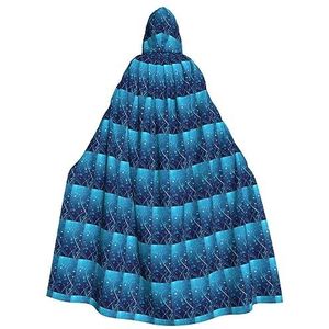 Bxzpzplj Blauwe mini bloem werveling capuchon mantel voor mannen en vrouwen, volledige lengte Halloween maskerade cape kostuum, 185 cm