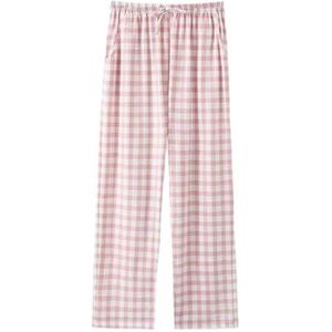 Katoen - Pyjamabroek - Roze - Dames - Lange Damespyjamabroek Met Zakken En Trekkoord