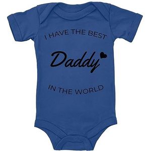 Blauer-Storch Babyrompertje in verschillende kleuren I have the best Daddy in the World spreuk voor de verjaardag van papa, Vaderdag voor kleine kinderen, korte mouwen, biologisch katoen, blauw, 0-3