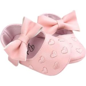 Kerst Schoenen Meisjes en jongens casual schoenen 3 lederen hart-vormige bedrukte haak zachte zool Kerst Elf Schoenen (Color : Pink, Size : 0-6 Months)