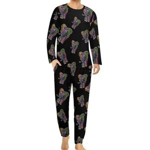 Bloemen olifant logo comfortabele heren pyjama set ronde hals lange mouwen loungewear met zakken 6XL