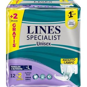 Lines Specialist Super Maxi-slipjes, uniseks, voor incontinentie, sneldrogend en goede pasvorm, geurloos, maat L, 1 verpakking van 14 stuks