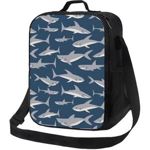 EgoMed Lunchtas, Duurzame Geïsoleerde Lunch Box Herbruikbare Tote Bag Koelere Tas voor Werk SchoolLeuke Haaien Op Donkere Achtergrond