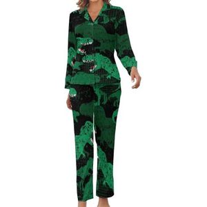 Retro Groene Dinosaurus Dames Pyjama Set Gedrukt Pj Set Nachtkleding Pyjama Loungewear Sets XL