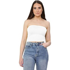 janisramone Dames Plain Boob Tube Strapless Bandeau Stretchy Casual Basic Zomer Vest Crop Top, Wit, 40-42