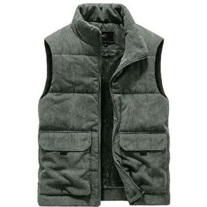 Corduroy Gewatteerd Vest for Heren, Fleecegevoerd Mouwloos Jack Met Opstaande Kraag for Winterwarmte(Army Green,6X-Large)