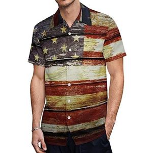 Amerikaanse houten vlag heren Hawaiiaanse shirts korte mouw casual shirt button down vakantie strand shirts S