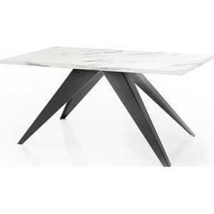 WFL GROUP Eettafel Vance in moderne stijl, rechthoekige tafel, uittrekbaar van 160 cm tot 260 cm, gepoedercoate zwarte metalen poten, 160 x 90 cm (wit marmer, 160 x 90 cm)