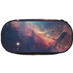 KKLWEGU Grote Potlood Pen Case Draagbare Leuke Potlood Pouch Tas Met Dubbele Rits Pen Houder Box Organizer Ruimte Met Cluster Make-up Tas Voor Vrouwen Mannen, Zwart, Eén maat