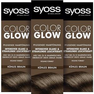Syoss Color Glow Verzorgende haarkleuring, koel bruin (3 x 100 ml), semi-permanente kleuring voor stralende kleurintensiteit tot 8 wasbeurten, zonder het haar te beschadigen