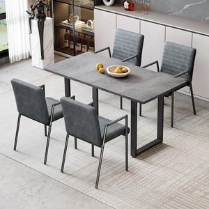 Aunvla Set van 4 verticaal gestreepte eetkamerstoelen, gestoffeerde stoel met metalen poten, moderne loungestoel, slaapkamer-/woonkamerstoel, stoel, zwart