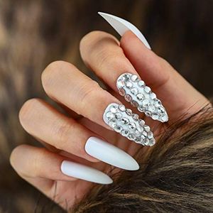 Coffin False Nails Crystal Long Fake Nails Ballerina Acrylic Press on Nails Full Cover Stick on Nails 24pcs for Women and Girls(3)