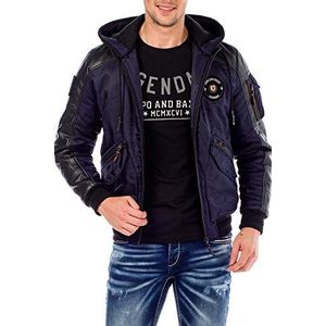 Cipo & Baxx Bomberjack voor heren, collegejack, bikerjack, overgangsjas met afneembare capuchon, blauw, M