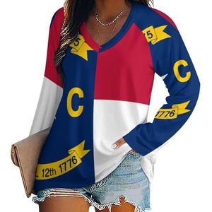 North Carolina Vlag Vrouwen Casual Lange Mouw T-shirts V-hals Gedrukt Grafische Blouses Tee Tops S