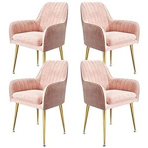 GEIRONV Dining stoelen set van 4, for woonkamer slaapkamer keuken stoelen fluwelen stoel en rugleuningen met metalen benen make-up stoel Eetstoelen (Color : Pink)