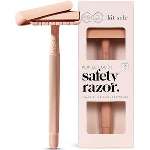 Kitsch Perfect Glide Safety Razor - Metalen handvat en roestvrij staal One Blade Razor met 5 toevoerveiligheidsscheermesjes en 1 scheermesje | No Drag Single Blade Razors voor vrouwen | Herbruikbaar