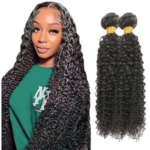 Salharer Curly Wave Human Hair Bundles 2 Extension Machine Double Wefts Unprocessed Remy Weave Natural Black Color for Woman 26 28 Inch