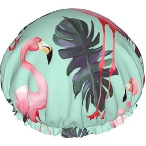 Tropische Flamingo Print Douchemutsen Elastische Herbruikbare Waterdichte Badmutsen Dubbellaags Haar Cap Voor Vrouwen Mannen