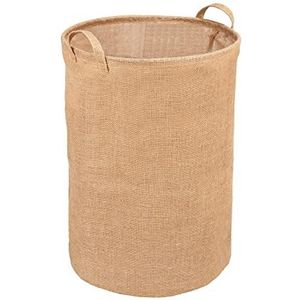 WENKO Ronde wasverzamelaar Juna, 100% juten wasmand voor het verzamelen van vuile was in de badkamer en slaapkamer, opbergmand met twee handvatten voor gemakkelijk transport, Ø 38 × 55 cm, bruin
