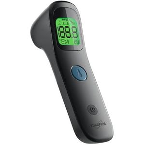 EUROPAPA Koortsthermometer Voor Baby's, Kinderen En Volwassenen, Infrarood Voorhoofdthermometer Met Koortsalarm, °C/°F-Schakelaar, 30-Voudige Meetwaarden (Zwart)