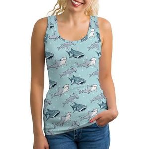 Funny Sharks Tanktop voor dames, mouwloos T-shirt, pullover, vest, atletisch, basic shirts, zomer, bedrukt