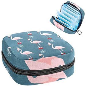 Periode Pouch Draagbare Tampon Opbergtas,Tampon Houder voor Portemonnee Vrouwelijke Product Organizer,Leuke Flamingo met Kerst Hoed, Meerkleurig, 4.7x6.6x6.6 in/12x17x17 cm