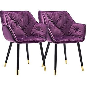 GEIRONV Set van 2 metalen poten fluwelen eetkamerstoel, moderne lounge zijstoel Keuken woonkamer slaapkamer fauteuil 45 × 44 × 80cm Eetstoelen (Color : Purple, Size : Golden edging feet)