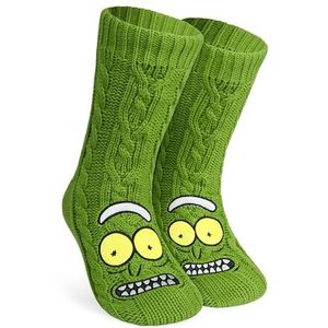 RICK AND MORTY Pluizige sokken voor mannen, tieners, zachte en warme pantoffelsokken met antislip grip pads, één maat heren geschenken, Groen, One Size