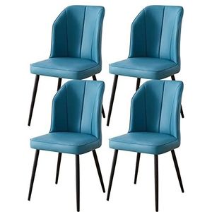 GEIRONV Keuken Kamer Stoelen Set van 4, Moderne Lederen Stoelen Gestoffeerde Stoel Keuken Bijzetstoelen met Zwarte Metalen Poten Eetkamerstoelen Eetstoelen (Color : Blue, Size : 88 * 43 * 45cm)