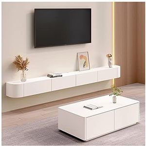 Drijvende TV-standaard, Aan De Muur Gemonteerde TV-kast, Media Console, Met Kabelgaten, Opslagcomponenten Planken, Voor Woonkamer, Slaapkamer (Color : White-A, S : 160cm)