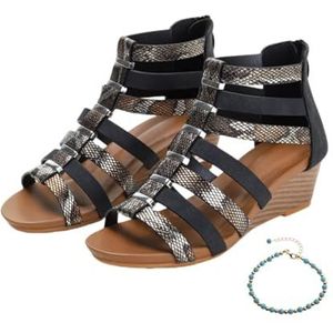 Xytraiihw Dames sandalen met sleehak, zomer ademende Romeinse schoenen grote maten platform sandalen meisjes comfortabele zachte zolen slippers slingback strandschoenen,zwart,36 EU