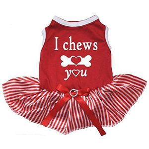 Petitebelle puppy hond kleren ik kauwt u top streep lip jurk, X-Large, Red White Stripe