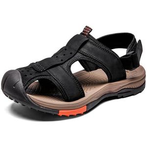 Mannen Slip on handgemaakte mode sport sandalen, casual zomer vissersschoenen, gesloten teen zachte strandschoenen, Zwart, 43 EU