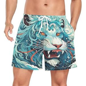 Wzzzsun Leuke Koning Tijger Blauw Heren Zwembroek Board Shorts Sneldrogende Trunk met Zakken, Leuke mode, S