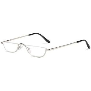Leesbril Half montuur Semi-randloos Metaal Sterke bril Veerscharnier Heldere lens Lichtgewicht Mode Computerlezers for Mannen Vrouwen(Silver,3.5x)