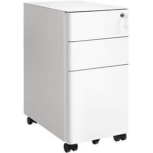 SONGMICS Rolcontainer, archiefkast, kantoorkast met wieltjes en slot, voor documenten in DIN A4, legal en briefformaat, hangmap, wit OFC030W01