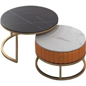 Moderne kamer koffietafel nestelen van tafels Set van 2 Scandinavische stijl nestelen salontafels met lade ronde bijzettafels voor woonkamer slaapkamer thuiskantoor (kleur: A, maat: 80 x 45 cm+60