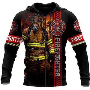 Brandweerman 3D Gedrukt Hoodie Mannen Sweatshirt Zip Pullover Casual Jacket Trainingspakken, Zip Hoodies, L