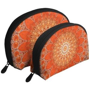 Make-uptas, cosmetische reistas, 2-delige draagbare clutch pouch-set Pouch Organizer Gedetailleerde Oranje Boho Mandala, zoals afgebeeld, Eén maat