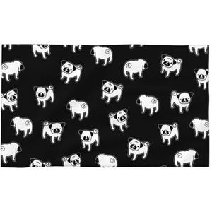 LZNJZ Handdoek, 70 cm x 40 cm, zwarte cartoon mopshond handdoeken voor badkamer, keuken, theetafel