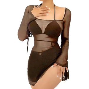Btofellin Badpak voor dames, parei, strandrok, strandrok, sexy overtrek, badpak, zomer, bikini, cover-up lange mouwen, Bruin, S