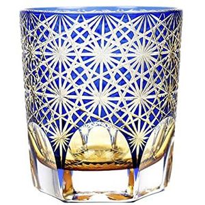 Loodvrij Kristalglas Japanse Stijl Handgemaakte Kristalglas Whiskyglas Edo Kiriko Wijnglas Glazen Blauw en Amber Bloemen Chrysant 9oz