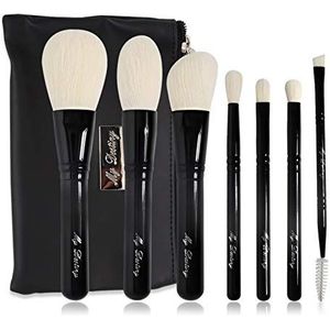 Eljjhah 7 stuks Make-up Borstels Set met Pouch Professionele Zwart Hout Make-up Borstel Kit Pincel Maquiagem Case