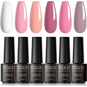 ROSALIND UV Nagellak Pastel, 6 Kleuren Mini Gel Set Wit Roze Rood Paars Soak Off UV LED Nagellak French Manicure voor Vrouwen Moeder Geschenkset DIY