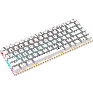 AK33 Bluetooth Gaming Mechanische Toetsenbord, Draadloze & Bedrade Twee Modus 3 Bluetooth-Verbindingskanalen, 18 RGB Regenboog Backlit, 82 sleutel Anti-ghosting (Blauwe Schakelaar, Wit)