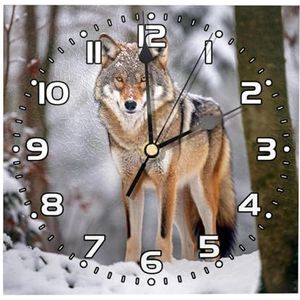 YTYVAGT Wandklok, moderne klokken op batterijen, Wild Animal Wolf Sneeuw, Vierkante stille klok 7.85 inch