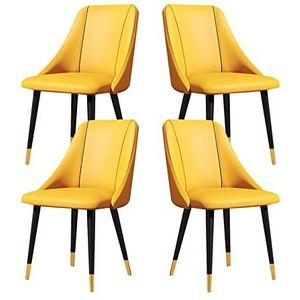 GEIRONV Metalen voeten eetkamerstoelen set van 4, PU lederen appartement woonkamer zij stoelen carbon stalen poten keuken stoelen Eetstoelen (Color : Yellow, Size : With metal feet)